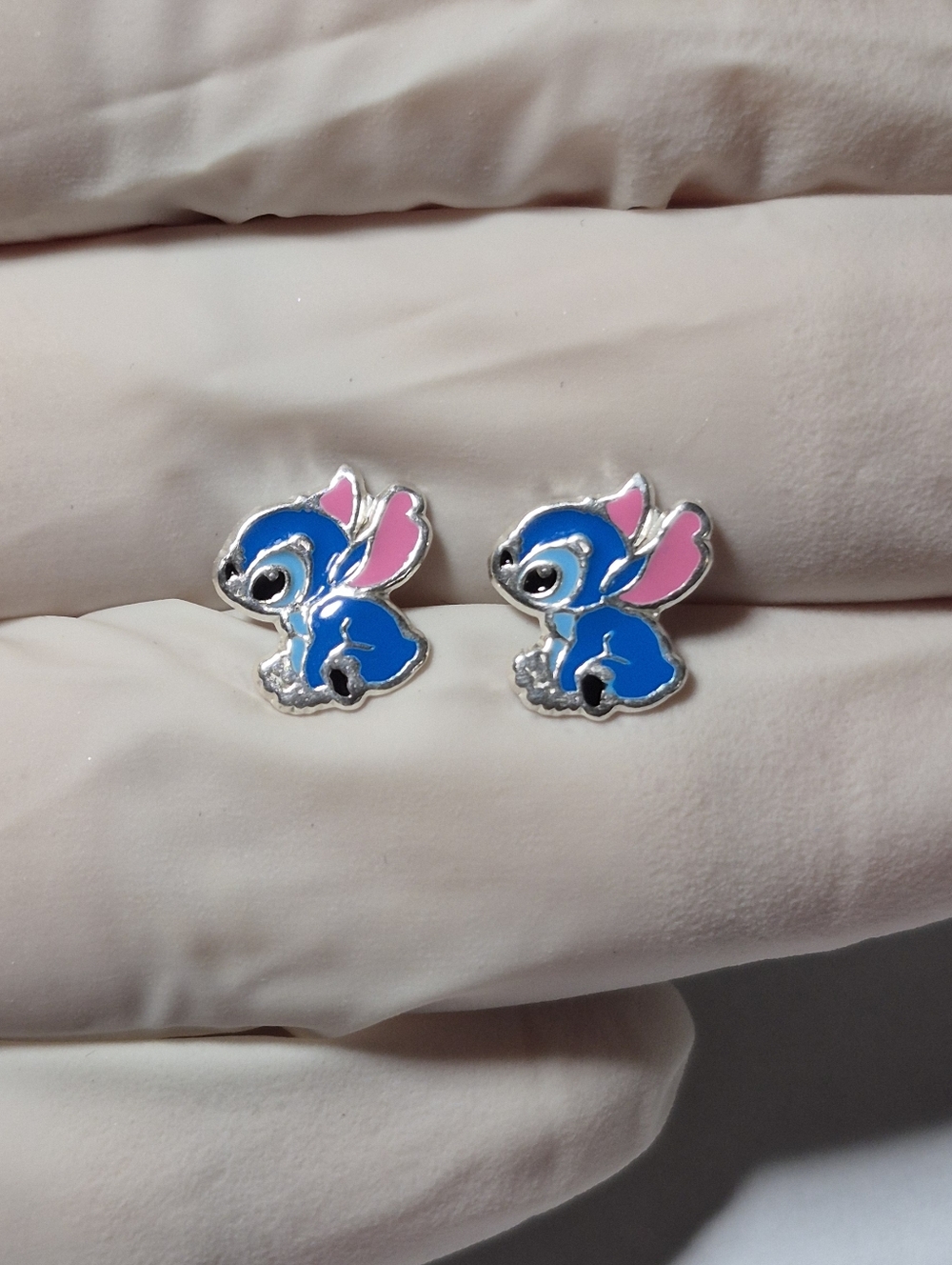 925 Plata & Punta Blue and Pink Small Pets Earring Charm - Cute Stitch Design
